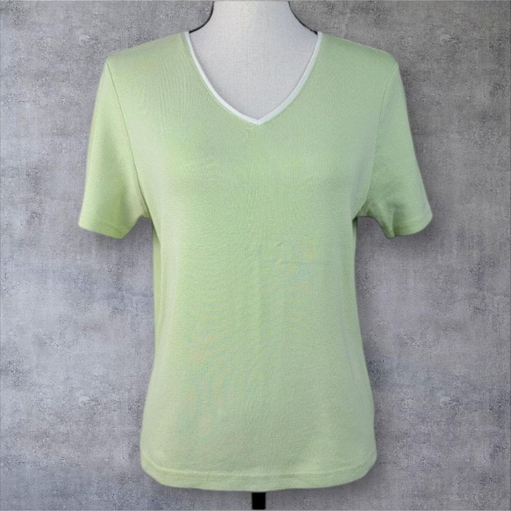 VTG 90s Charter Club Tshirt Womens L Green V Neck Minimalist Basic Capsule Top